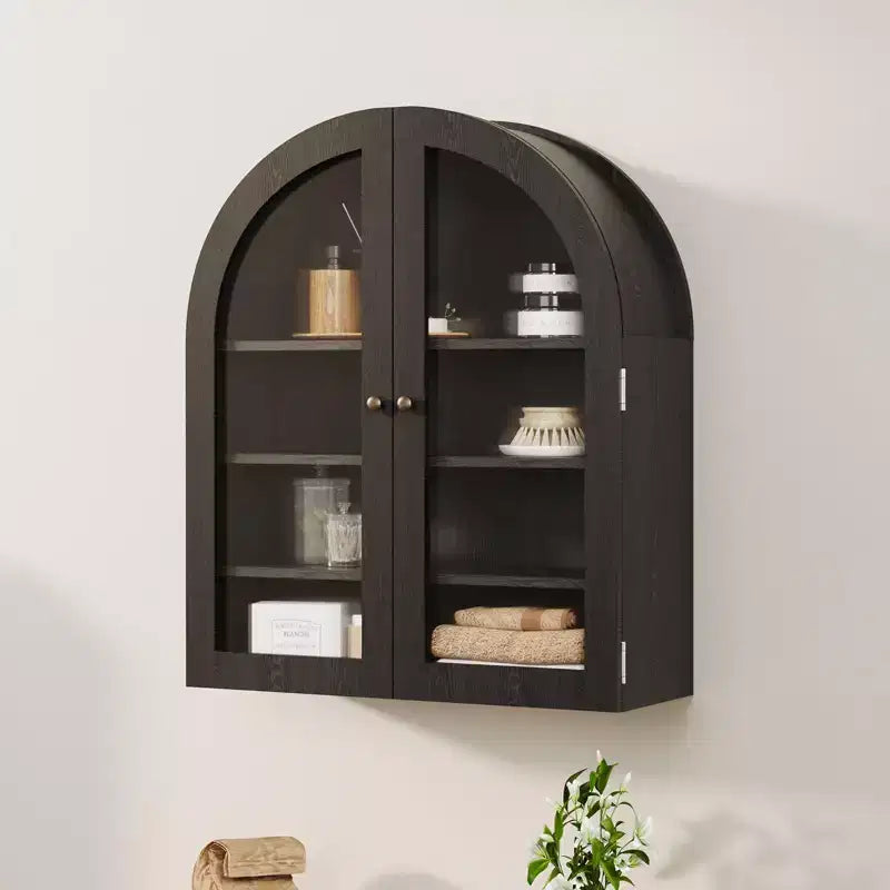 Arched Wall Cabinet, Small Wall-Mounted Bathroom Medicine Cabinet with Doors & Adjustable Shelves, Space-Saving Storage Organizer for Kitchens