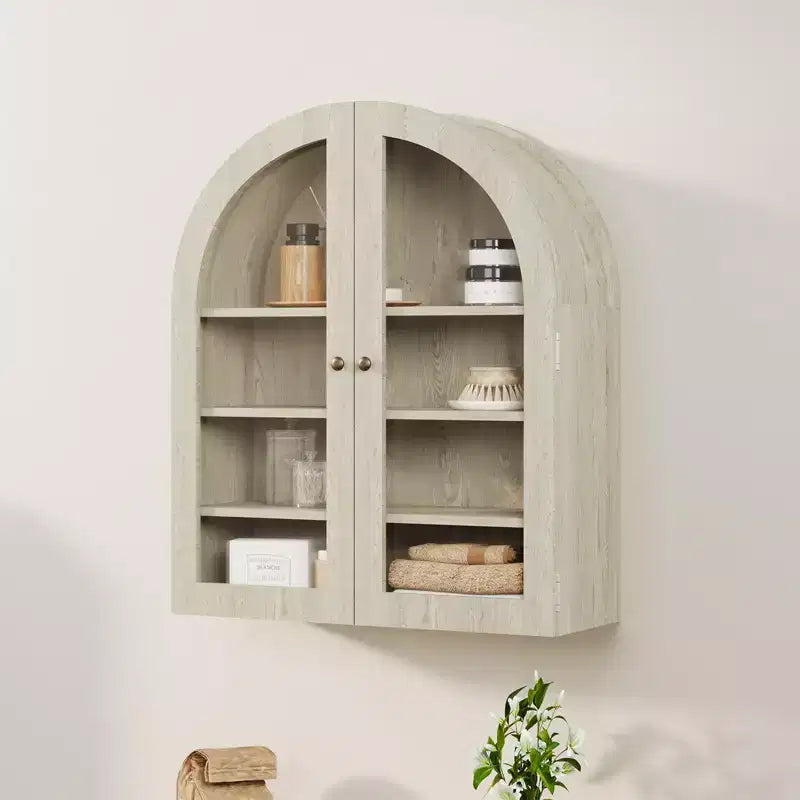 Arched Wall Cabinet, Small Wall-Mounted Bathroom Medicine Cabinet with Doors & Adjustable Shelves, Space-Saving Storage Organizer for Kitchens