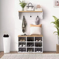 MAYEERTY Hall Tree with 9 Pair Shoe Storage 2 in 1 Coat Rack Shoe Bench Set for Modern Entryway Hallway White