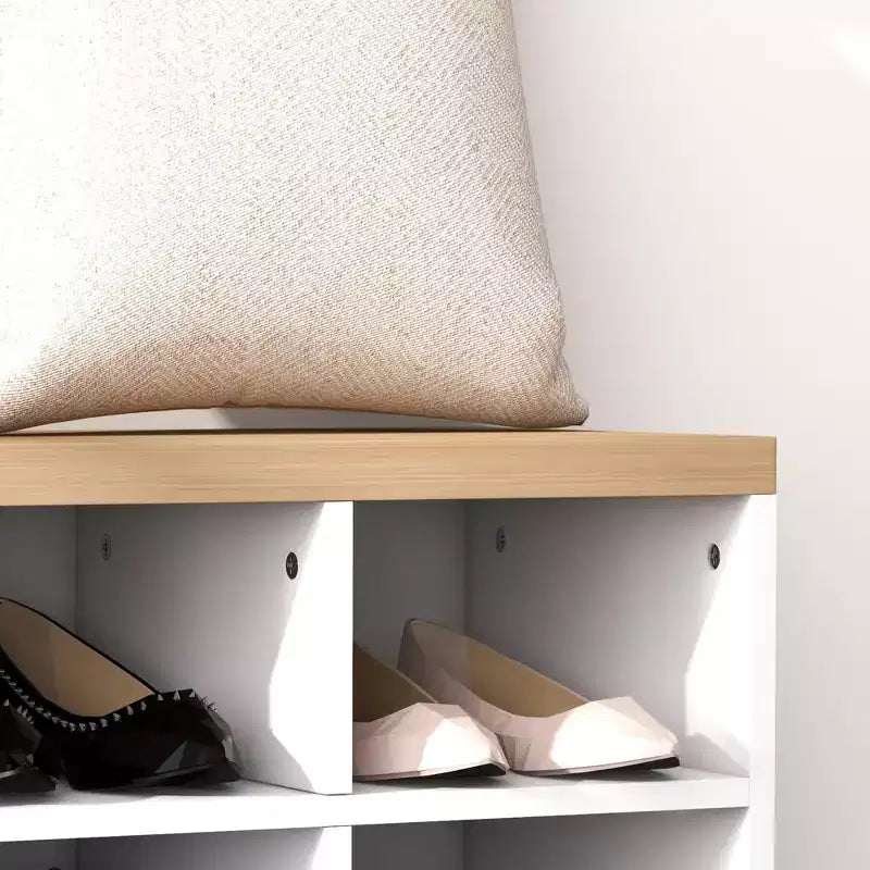 Hall Tree with 9 Pair Shoe Storage 2 in 1 Coat Rack Shoe Bench Set for Modern Entryway Hallway White