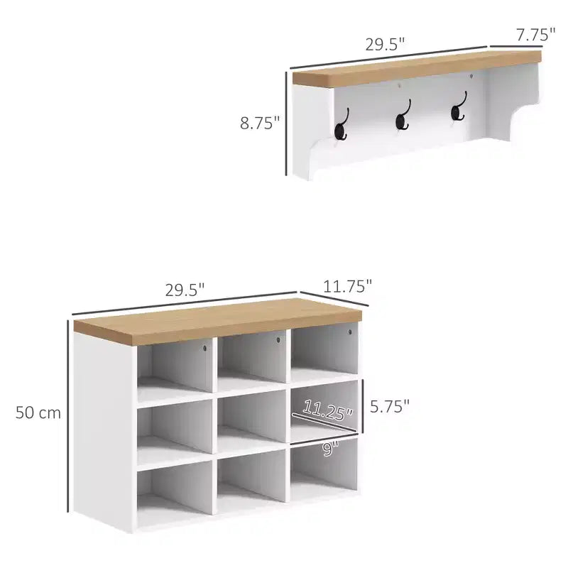 Hall Tree with 9 Pair Shoe Storage 2 in 1 Coat Rack Shoe Bench Set for Modern Entryway Hallway White