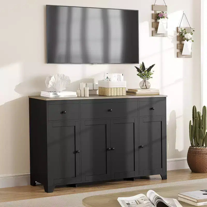 1 Particleboard Sideboard 15Mm E1 4-Door 3-Drawer Dining Cabinet with Durable Construction, Spacious Storage, Stylish Design, Easy Assembly