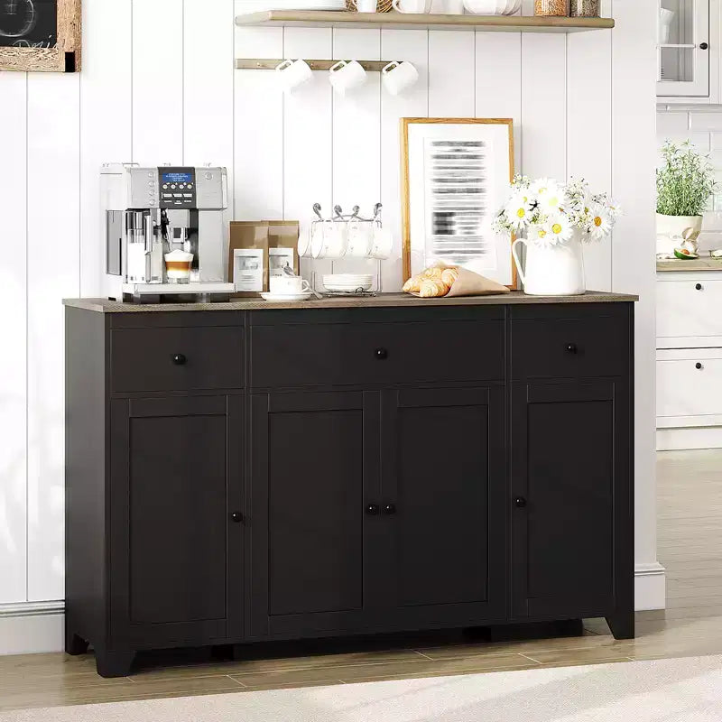1 Particleboard Sideboard 15Mm E1 4-Door 3-Drawer Dining Cabinet with Durable Construction, Spacious Storage, Stylish Design, Easy Assembly