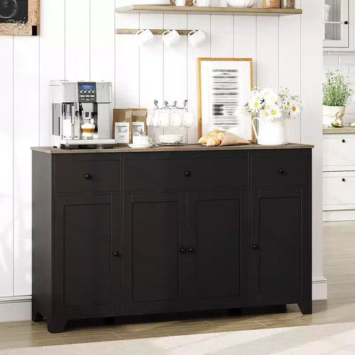 1 Particleboard Sideboard 15Mm E1 4-Door 3-Drawer Dining Cabinet with Durable Construction, Spacious Storage, Stylish Design, Easy Assembly