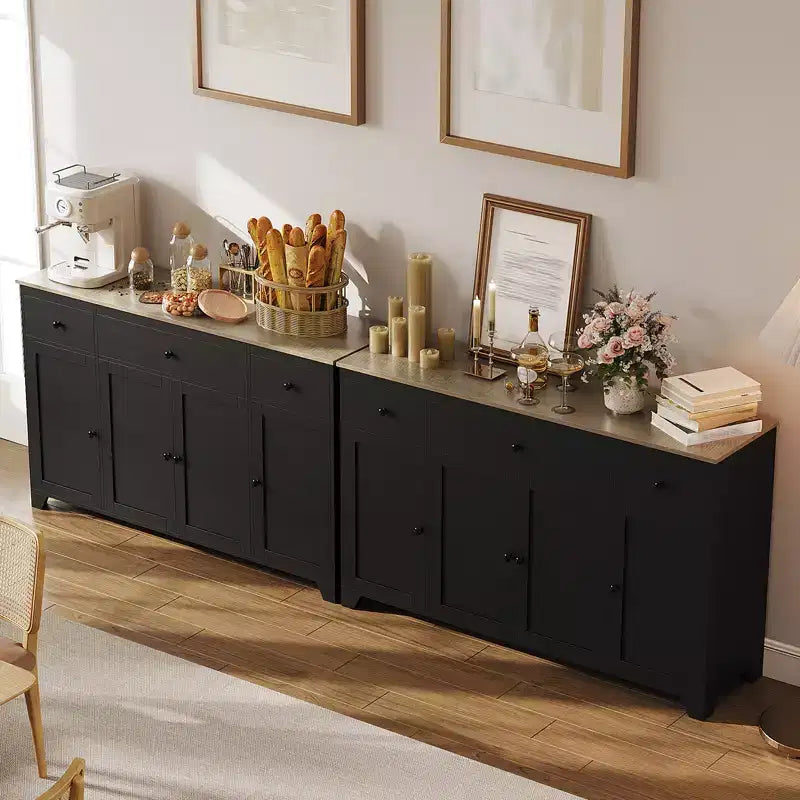 1 Particleboard Sideboard 15Mm E1 4-Door 3-Drawer Dining Cabinet with Durable Construction, Spacious Storage, Stylish Design, Easy Assembly
