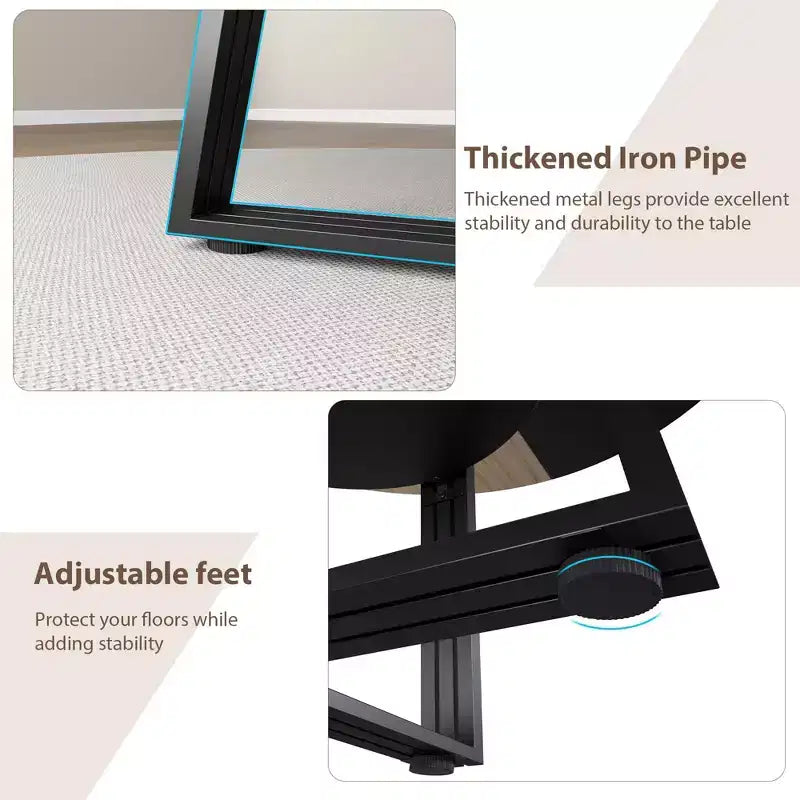 Iron and MDF Round Dining Table with Square Iron Legs - Durable, Stylish, Space-Saving, Easy to Clean, Modern Design