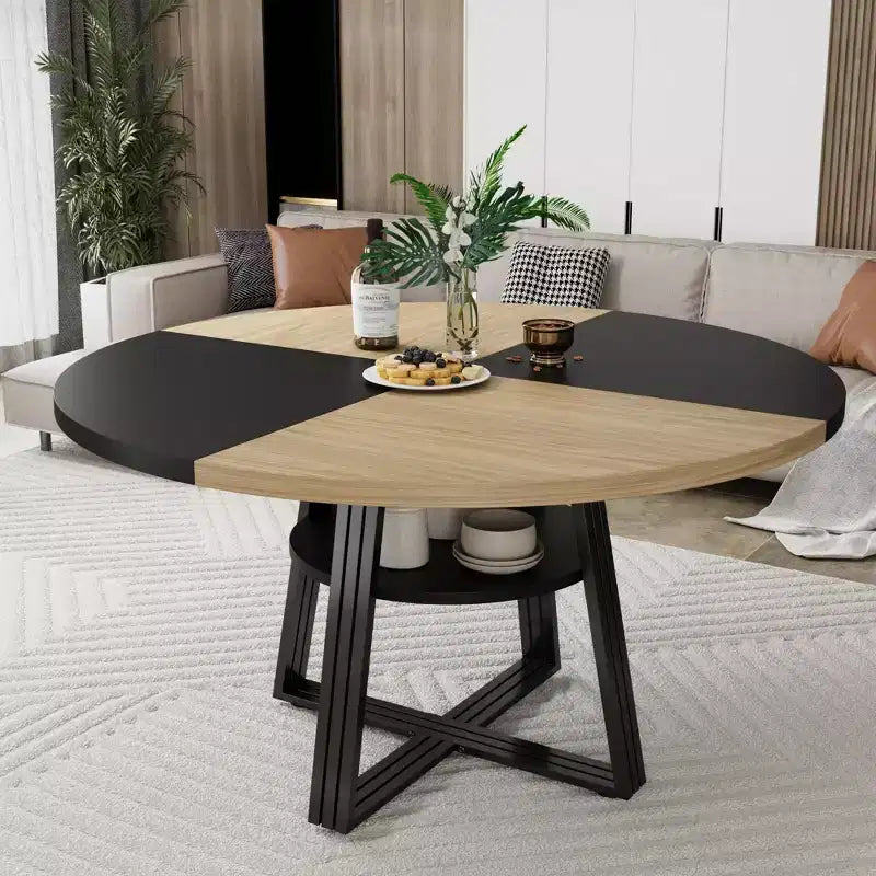 Iron and MDF Round Dining Table with Square Iron Legs - Durable, Stylish, Space-Saving, Easy to Clean, Modern Design
