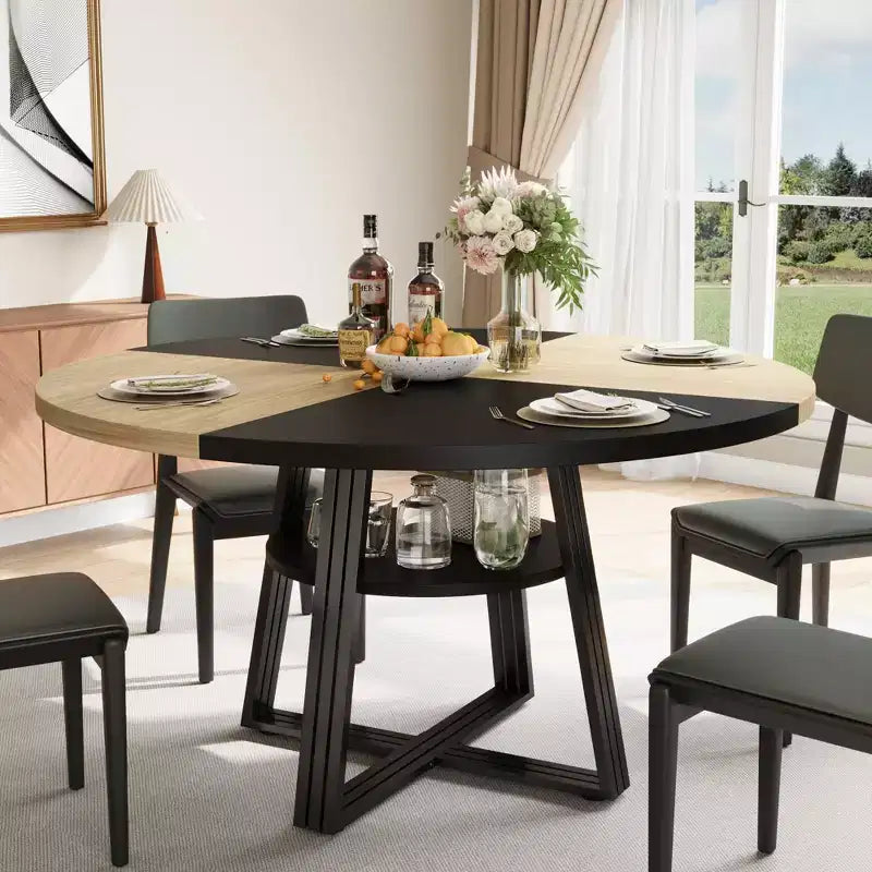 Iron and MDF Round Dining Table with Square Iron Legs - Durable, Stylish, Space-Saving, Easy to Clean, Modern Design