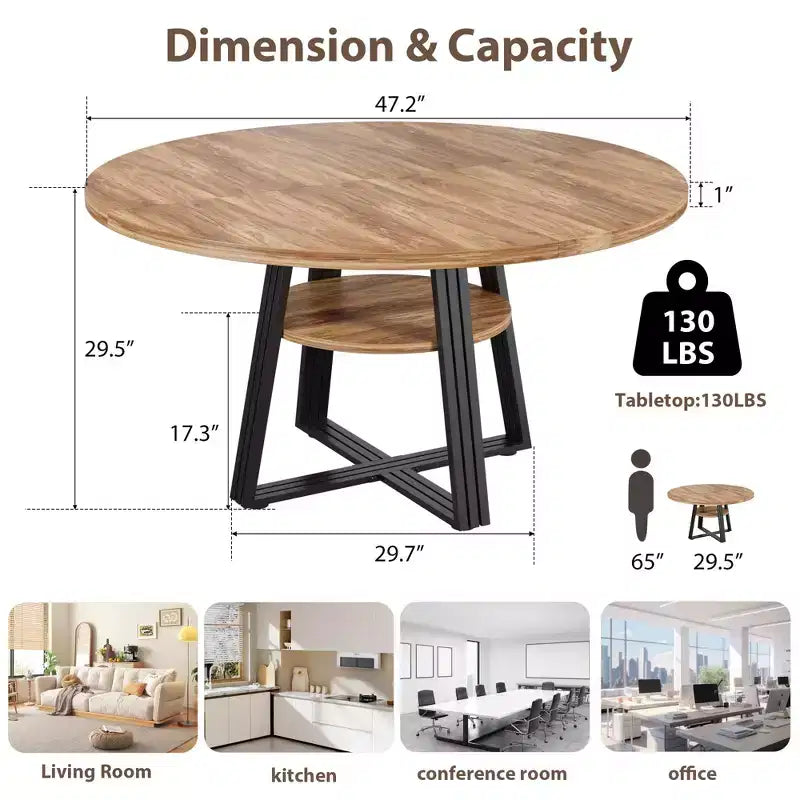 Iron and MDF Round Dining Table with Square Iron Legs - Durable, Stylish, Space-Saving, Easy to Clean, Modern Design