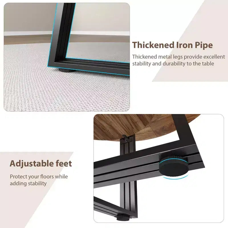 Iron and MDF Round Dining Table with Square Iron Legs - Durable, Stylish, Space-Saving, Easy to Clean, Modern Design