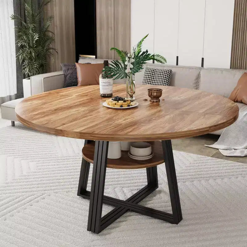 Iron and MDF Round Dining Table with Square Iron Legs - Durable, Stylish, Space-Saving, Easy to Clean, Modern Design