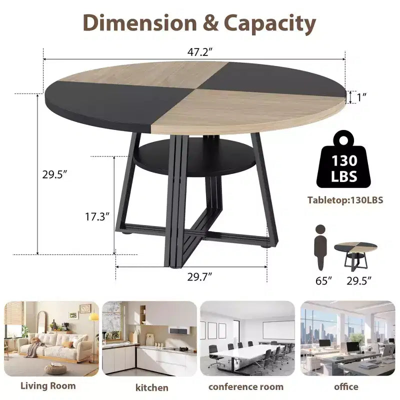Iron and MDF Round Dining Table with Square Iron Legs - Durable, Stylish, Space-Saving, Easy to Clean, Modern Design