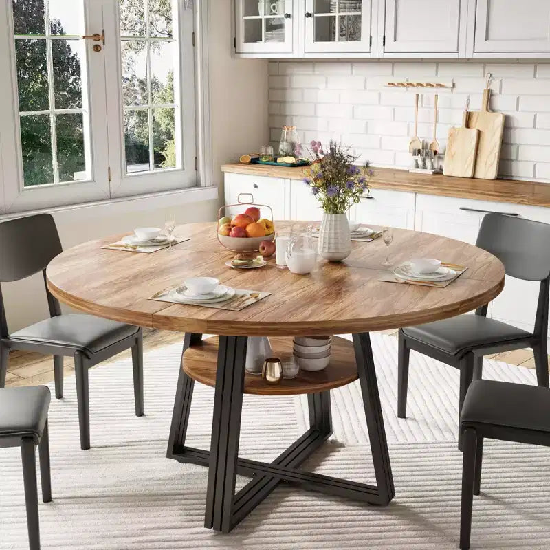 Iron and MDF Round Dining Table with Square Iron Legs - Durable, Stylish, Space-Saving, Easy to Clean, Modern Design