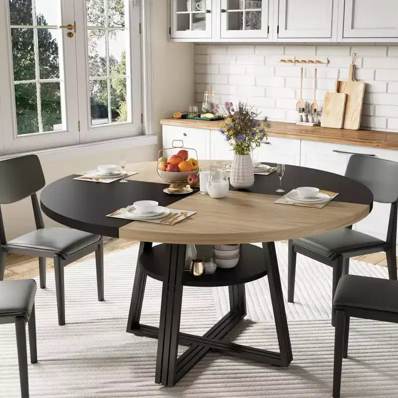 Iron and MDF Round Dining Table with Square Iron Legs - Durable, Stylish, Space-Saving, Easy to Clean, Modern Design