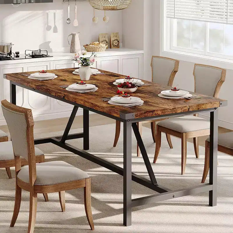 Modern Dining Table for 6-8,70.87 Industrial Dining Room Table for Home/Kitchen