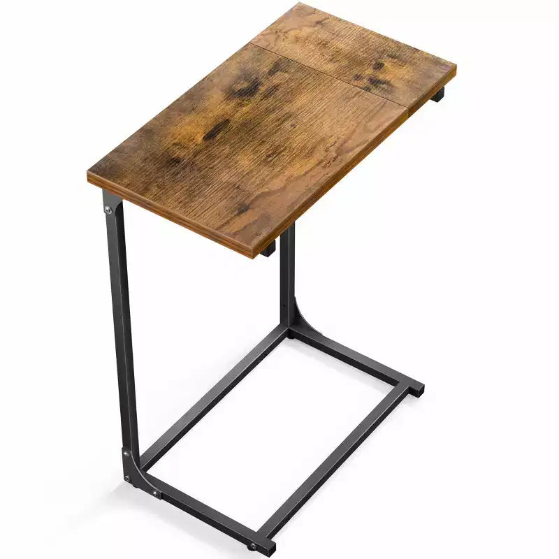 HUANUO C-Shaped Side Table, Rustic Design, Metal Frame, Large Surface Couch Table for Living Room, Bedroom, Home Office