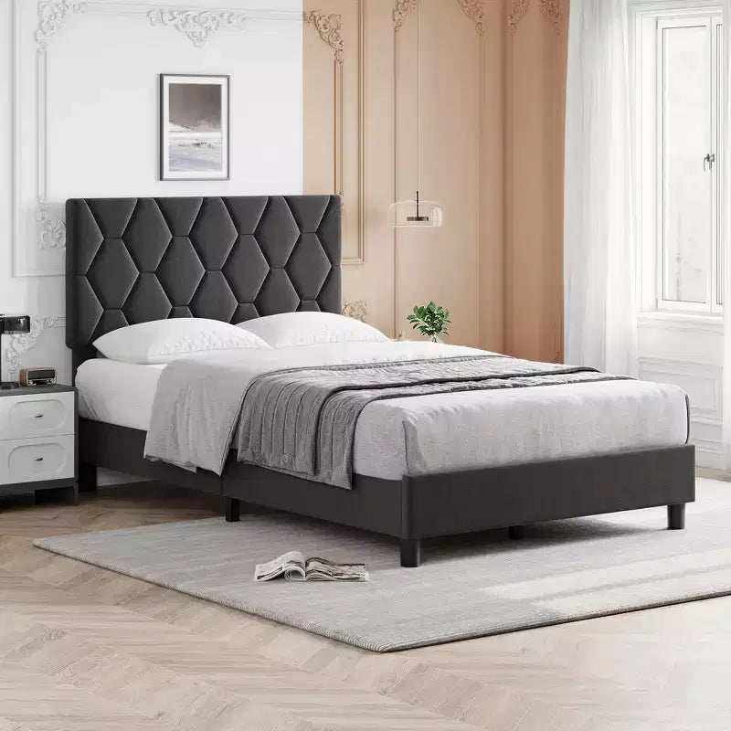 Twin Bed Frame Upholstered Platform Bed Frame with Fabric Headboard