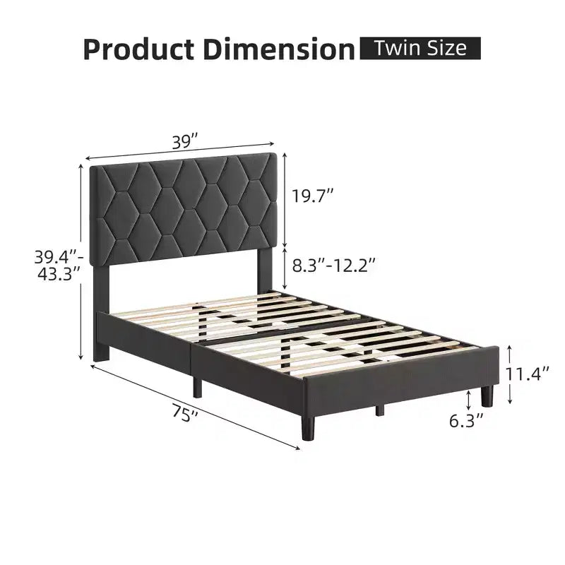 Twin Bed Frame Upholstered Platform Bed Frame with Fabric Headboard