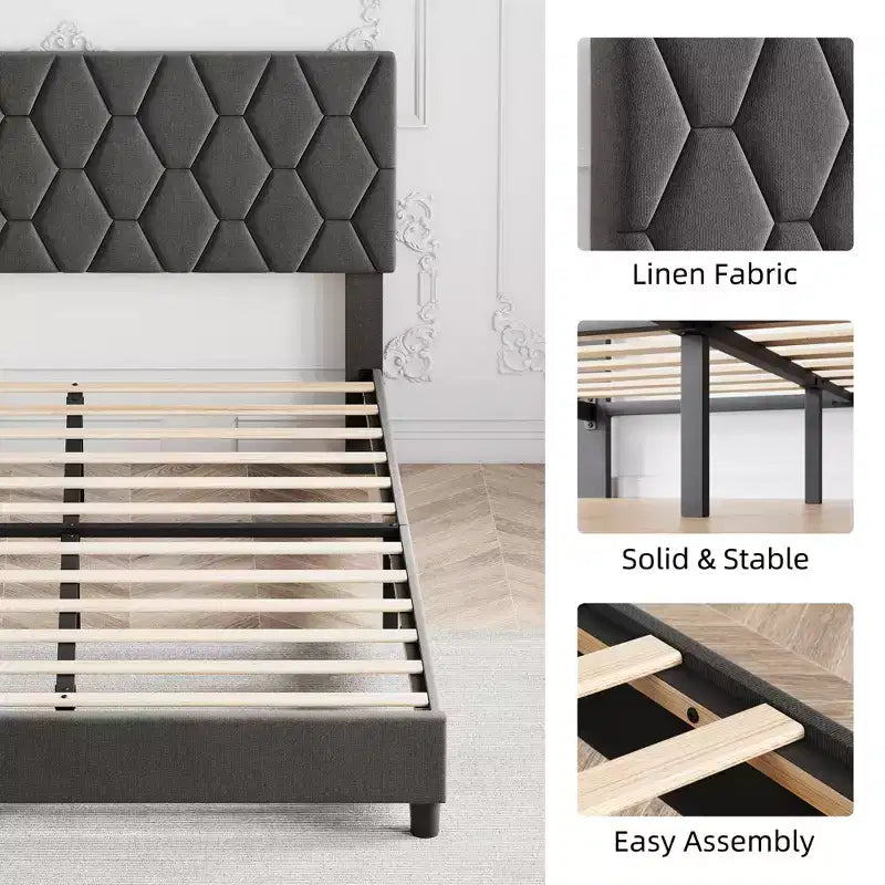 Twin Bed Frame Upholstered Platform Bed Frame with Fabric Headboard