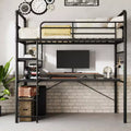 Loft Bed Twin Size with L-Shaped Desk, Twin Metal Loft Bed with Storage Shelves & Safety Guardrail & Ladder, No Box Spring Needed