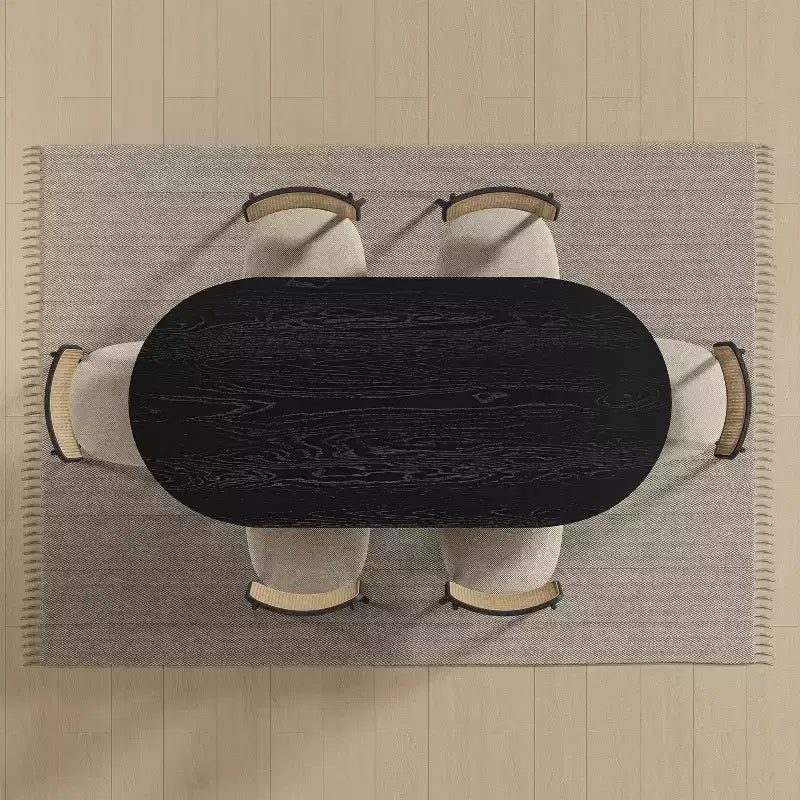 67 x 33.5 Modern Farmhouse Kitchen Dining Room Table Furniture Oval Black Kitchen Table with Rattan Woven Legs for Kitchen Bar Living Room