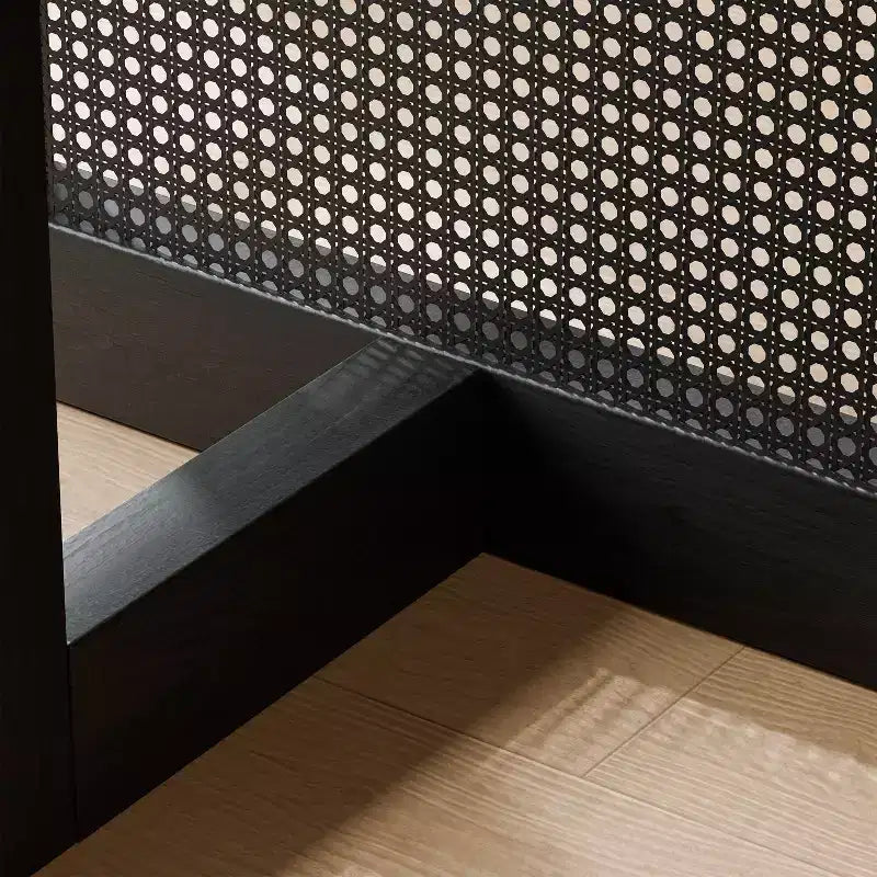 Table de salle à manger ovale 67 x 33,5 en mobilier de cuisine moderne de style ferme, table de cuisine noire avec pieds tressés en rotin pour cuisine, bar, salon