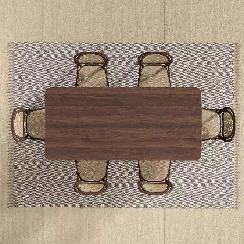 67 x 33.5 Farmhouse Kitchen Dining Room Table Furniture Square Walnut Kitchen Table with Rattan Woven Legs for Kitchen Bar Living Room