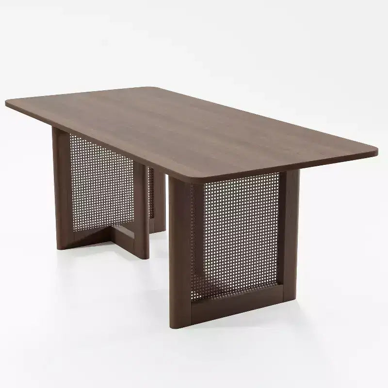 67 x 33.5 Farmhouse Kitchen Dining Room Table Furniture Square Walnut Kitchen Table with Rattan Woven Legs for Kitchen Bar Living Room