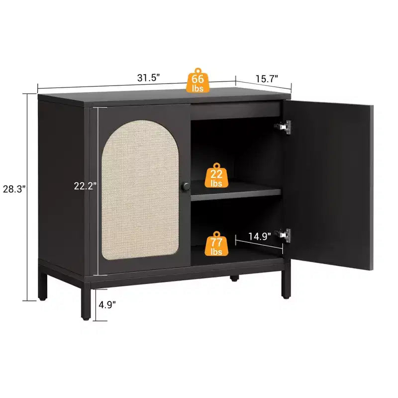 Sideboard Buffet Cabinet, Kitchen Storage Sideboard with Rattan Decorated Doors, Liquor Coffee Buffet Accent Cabinet