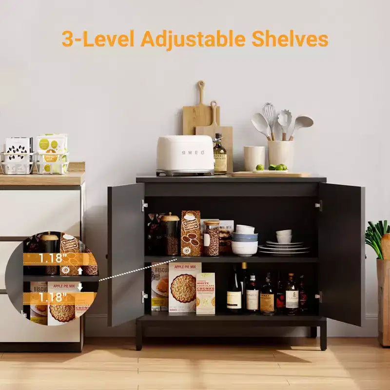 Sideboard Buffet Cabinet, Kitchen Storage Sideboard with Rattan Decorated Doors, Liquor Coffee Buffet Accent Cabinet