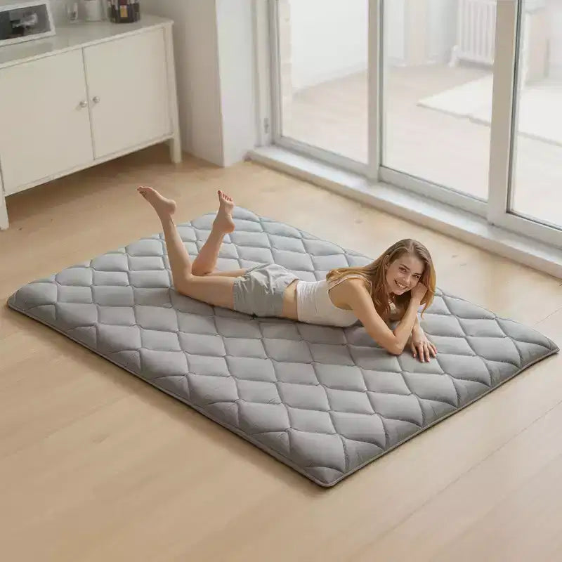 Japanese Tatami Mat, Full Size Foldable Japanese Tatami Mattress, Futon Mattress with Storage Bag, 9-Layer Floor Mat, 80 x 54 x 3.5 in, Gray