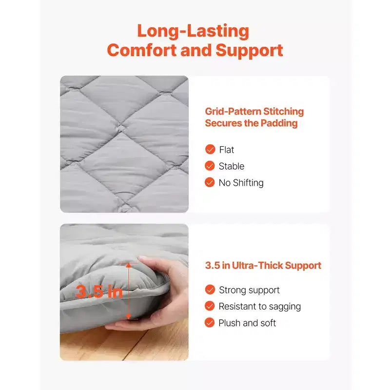 Japanese Tatami Mat, Full Size Foldable Japanese Tatami Mattress, Futon Mattress with Storage Bag, 9-Layer Floor Mat, 80 x 54 x 3.5 in, Gray