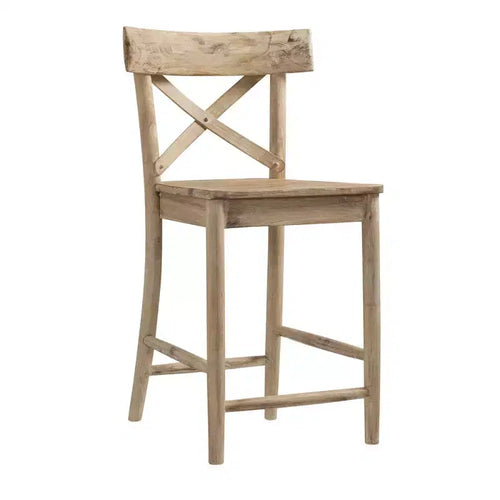 Picket House Furnishings 1pc Keaton Counter Height Barstool Beach: Mid-Century Modern, Acacia Frame, X-Back Design