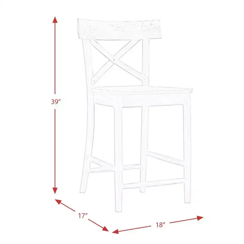 1pc Counter Height Barstool Beach: Mid-Century Modern, Acacia Frame, X-Back Design
