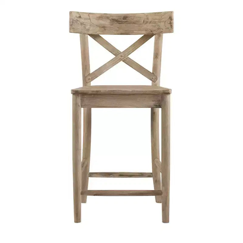 1pc Counter Height Barstool Beach: Mid-Century Modern, Acacia Frame, X-Back Design
