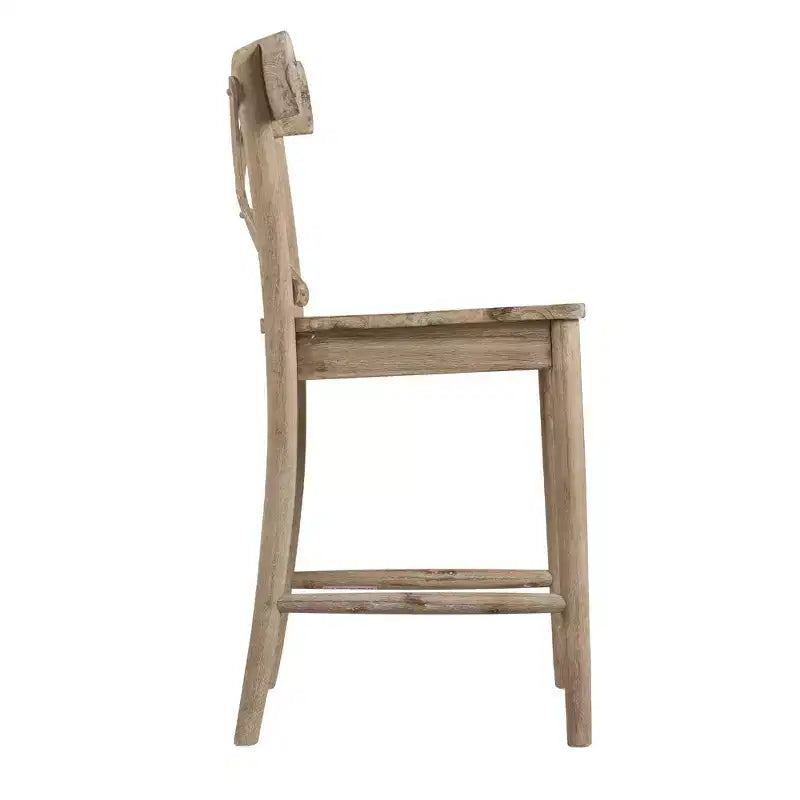 1pc Counter Height Barstool Beach: Mid-Century Modern, Acacia Frame, X-Back Design
