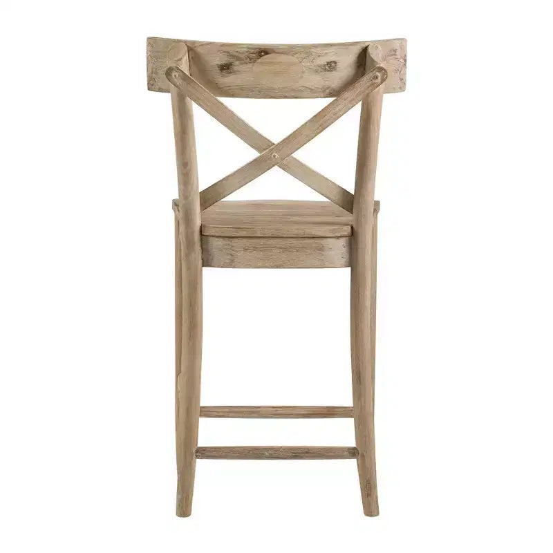 1pc Counter Height Barstool Beach: Mid-Century Modern, Acacia Frame, X-Back Design