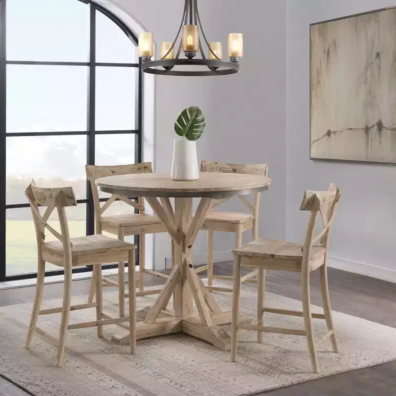 1pc Counter Height Barstool Beach: Mid-Century Modern, Acacia Frame, X-Back Design