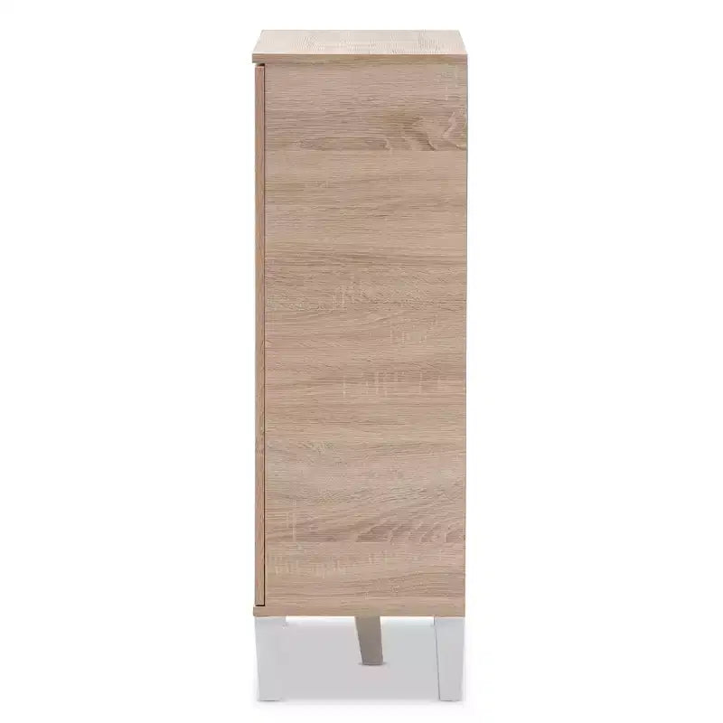 Mid-Century Modern 1-Door Wood Shoe Cabinet - Brown : Freestanding Entryway Footwear Organizer, Holds 15 Pairs