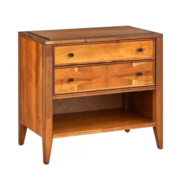 Lifestorey Monty Mid Century Modern 2 Drawer Nightstand Oak: Modern Bedside Table with Storage, Acacia Wood Veneer, Metal Glides